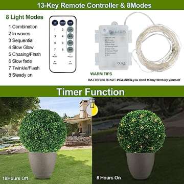 AILANDA Artificial Boxwood Topiary Ball, 2PCS 16'' Faux Topiary Boxwood Plant with 200 LED & Timer, Decorative Boxwood Garden Spheres for Balcony Backyard Wedding Home Front Porch Indoor Outdoor Decor