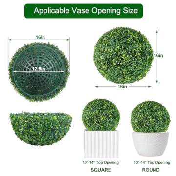 AILANDA Artificial Boxwood Topiary Ball, 2PCS 16'' Faux Topiary Boxwood Plant with 200 LED & Timer, Decorative Boxwood Garden Spheres for Balcony Backyard Wedding Home Front Porch Indoor Outdoor Decor