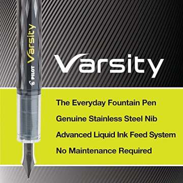 Pilot Varsity Disposable Fountain 6 Pack Combo, 3 Black and 3 Blue Pens