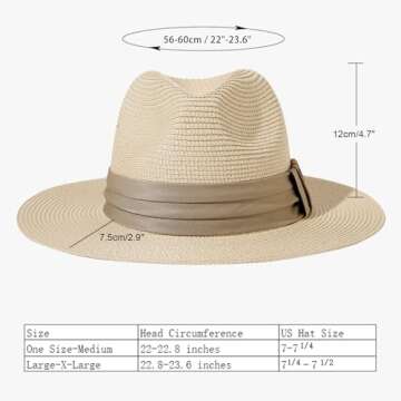 Lanzom Women Wide Brim Straw Panama Roll up Hat Fedora Beach Sun Hat UPF50+ (B-Khaki)