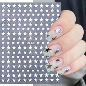 6 Sheets Star Nail Stickers for Nail Art 3D Black Gold Silver Star Nail Art Stickers Self-Adhesive Star Stickers with Rhinestones Glitter Designs Chrome Nail Decals for Women Girls DIY Acrylic Nails