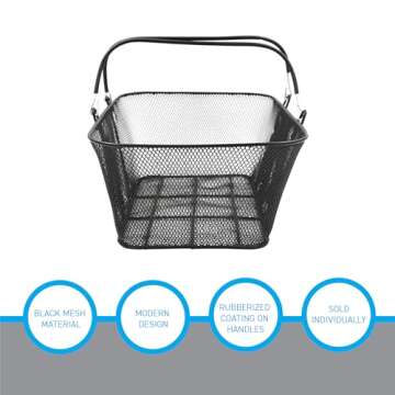 SSWBasics Black Metal Shopping Basket with Handles - 17”W x 12”D x 7”H - Durable and Sleek Grocery Basket for Grocery, Market, Retail, and Thrift Stores - Lightweight, Stackable Shopping Baskets for