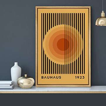 MUDECOR Framed Canvas Print Wall Art Mid-Century Bauhaus Multicolor Orange Circle Shapes Abstract Illustrations Modern Art Multicolor Relax/Calm for Living Room, Bedroom, Office - 16"x24" Natural