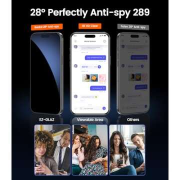 EZ-GLAZ-4 Pack for iPhone 15/iPhone 16 Privacy Screen Protector[6.1"] 9H+ Hardness 12FT Military Grade Shatterproof Long Durable Tempered Glass Film with Flawless Fit Box,Scratch Resistant
