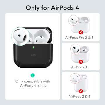 ESR for AirPods 4th Generation Case, Compatible with AirPods 4 Gen (2024) (USB-C), Compatible with MagSafe, Drop Protection Cover with Lanyard, Orbit Hybrid Case, Black