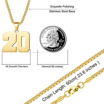 MUERDOU Number Necklace for Athletes Number Chain Stainless Steel Jersey Pendant Personalized Sports Jewelry for Men Basketball Baseball Football Gold 86