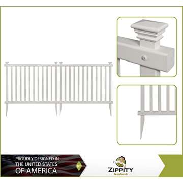 3ft H x 3.5ft W (2 Panels) No Dig Zippity Baskenridge Fence Panel Kit, Vinyl Fence Panel, White Vinyl Fences for Yard, Temporary Fence for Backyard, White Picket Fence Garden Border, DIY Fence ZP19037