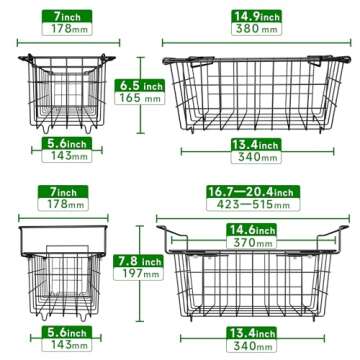 LOCVCDA Freezer Baskets for Chest Freezer, Freezer Organizer Bins, 2 Pack Adjustable Hanging Deep Chest Freezer Organizer for 5-7 Cu.FT Deep Freezer Sort Frozen Food