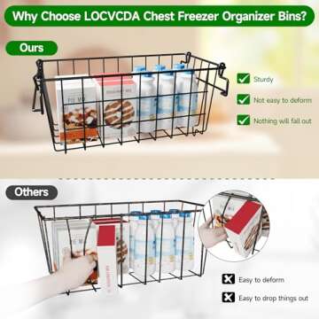 LOCVCDA Freezer Baskets for Chest Freezer, Freezer Organizer Bins, 2 Pack Adjustable Hanging Deep Chest Freezer Organizer for 5-7 Cu.FT Deep Freezer Sort Frozen Food