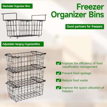 LOCVCDA Freezer Baskets for Chest Freezer, Freezer Organizer Bins, 2 Pack Adjustable Hanging Deep Chest Freezer Organizer for 5-7 Cu.FT Deep Freezer Sort Frozen Food