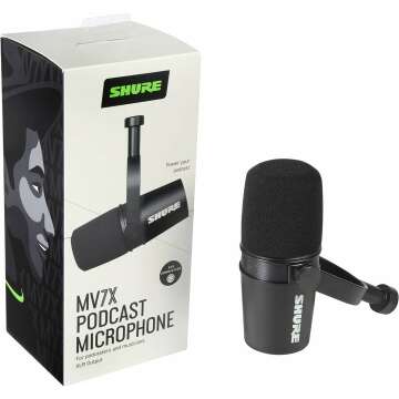 Shure MV7X XLR Podcast Microphone - Pro Quality Dynamic Mic for Podcasting & Vocal Recording, Voice-Isolating Technology, All Metal Construction, Mic Stand Compatible, Optimized Frequency - Black