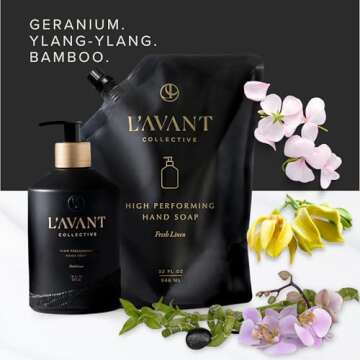 L'AVANT Collective High Performing Hand Soap | Luxurious Ingredients for Soft & Smooth Hands | Fresh Linen Scent | Reusable Glass Bottle (16 Fl Oz)