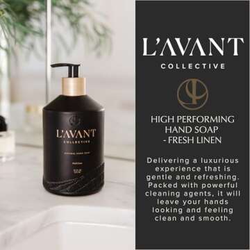 L'AVANT Collective High Performing Hand Soap | Luxurious Ingredients for Soft & Smooth Hands | Fresh Linen Scent | Reusable Glass Bottle (16 Fl Oz)