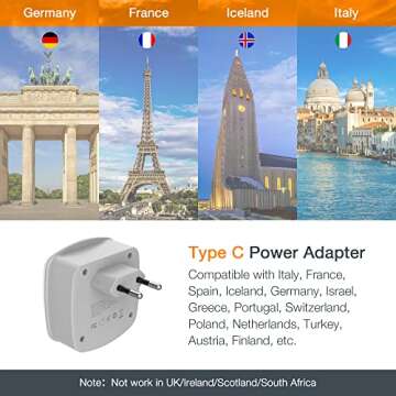 European Travel Plug Adapter Converter, TESSAN International Power Plug Converter with 2 USB, Type C Outlet Adaptor Charger for US to Most of Europe EU Iceland Spain Italy France Germany