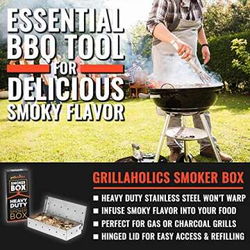 Grillaholics Smoker Box, Top Meat Smokers Box in Barbecue Grilling Accessories, Add Smokey BBQ Flavor on Gas Grill or Charcoal Grills with This Stainless Steel Wood Chip Smoker Box