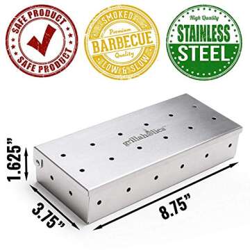 Grillaholics Smoker Box, Top Meat Smokers Box in Barbecue Grilling Accessories, Add Smokey BBQ Flavor on Gas Grill or Charcoal Grills with This Stainless Steel Wood Chip Smoker Box