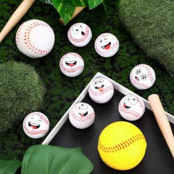 Arrowbash 12 Pcs Mini Face Stress Balls for Boys Girls Sport Stress Balls Funny Face Squeeze Balls Foam Balls for Stress and Anxiety Relief Balls for Party Favors Birthday Gift Decoration (Baseball)