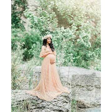 Sicily Women's Lace Off-Shoulder Long Maternity Dress Plus Photography Apricot