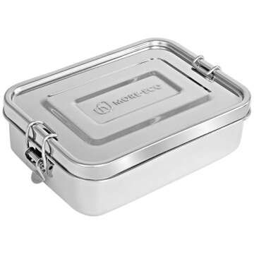 MORE-ECO Bento Box for Adult Stainless Steel 3 Compartment Lunch Box with Dip Container Leakproof 40 Oz Dishwasher Safe Meal Prep Eco Friendly Food Container with Secure Lock (Silver)