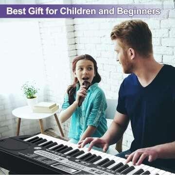 Senfot Kids Keyboard Piano 61 Key, Portable Electric Piano Keyboard, Sturdy Stand and Adjustable Stool, With Headphones and Microphone, Perfect for Beginners and Kids, Birthday Gift, With Stand+Stool