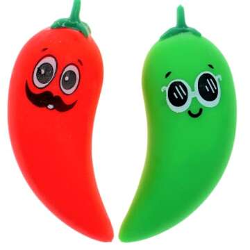 JA-RU Stretchy Peppers Squishy Veggies Squish Attack Sensory Toys (2 Packs) Fidget Toy Stress Relief Toys Sand Filled, Easter Gifts for Kids & Adults. Autism Toys, Party Favor Stress Ball Pep-5560-2s