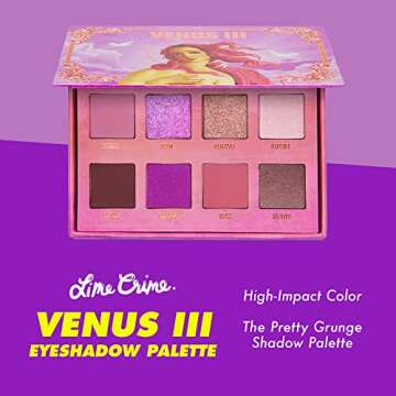 Lime Crime Eye & Face Palette, Venus 3-8 Shades in Matte, Glitter & Metallic Finishes of Dreamy Pinks & Purples - Highly Pigmented Color & Easy to Blend Formula - Mirrored Box - Vegan