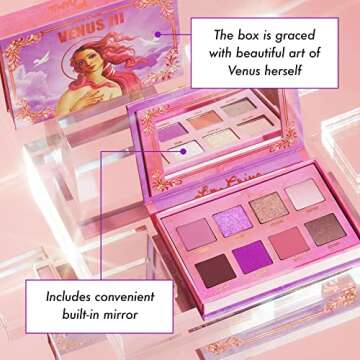 Lime Crime Eye & Face Palette, Venus 3-8 Shades in Matte, Glitter & Metallic Finishes of Dreamy Pinks & Purples - Highly Pigmented Color & Easy to Blend Formula - Mirrored Box - Vegan