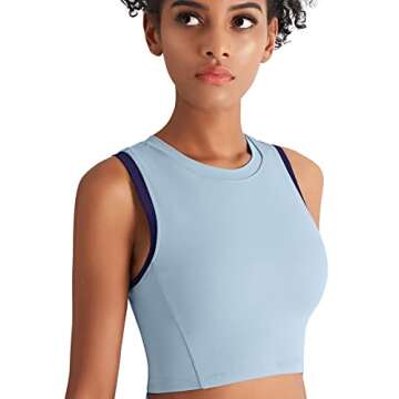 High Neck Sports Bra for Women Longline Full Coverage Sports Bras for Yoga Gym Medium Impact Padded Workout Crop Tops