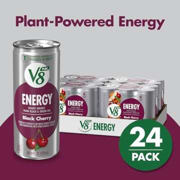 V8 +Energy Black Cherry Juice Energy Drink, 8 fl oz Can (24 Pack)