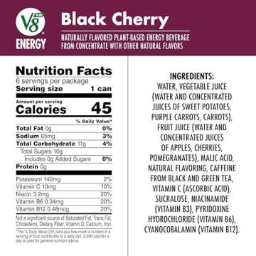 V8 +Energy Black Cherry Juice Energy Drink, 8 fl oz Can (24 Pack)