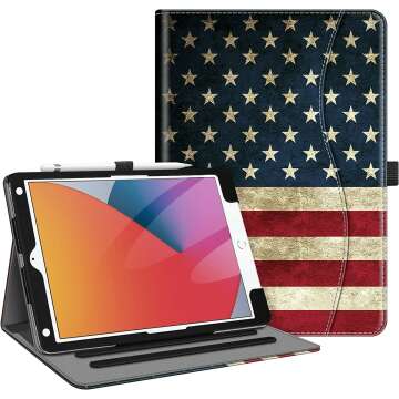 Fintie Case for iPad 9th / 8th / 7th Generation (2021/2020/2019) 10.2 Inch - [Corner Protection] Multi-Angle Viewing Stand Cover with Pocket & Pencil Holder, Auto Sleep Wake, US Flag