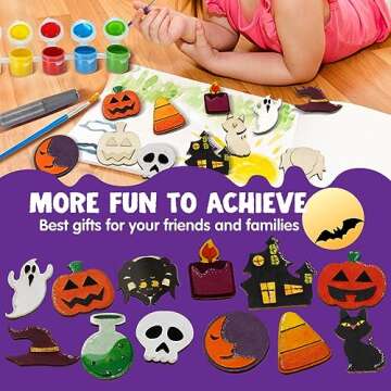 JOYIN 12 Pcs Halloween Craft Kid Wooden Magnet Creativity Arts & Crafts Painting Kit, DIY Halloween Painting Craft for Kids Halloween Party Supplies, Toddler Craft Party Favor Family School Activities