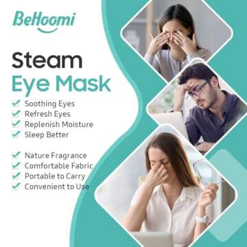 BeHoomi 20 Packs Steam Eye Mask, Heated Eye Mask Warm Compress for Eyes, Disposable Self Heating Eye Mask for Sleep, Spa, Travel Essentials & Relaxation Gifts for Women, Stocking Stuffers (Unscented)