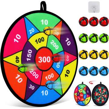 Hony Toy Sports Double Sided Dart Board with 12 Sticky Balls for Kids and Adults