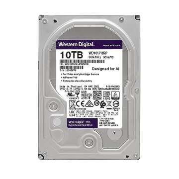 Western Digital 10TB WD Purple Pro Surveillance Internal Hard Drive HDD - SATA 6 Gb/s, 256 MB Cache, 3.5" - WD101PURP (Renewed)