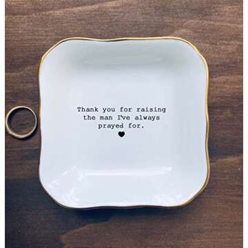 BAT TRANG Ceramic Jewelry Tray - Thank You For Raising The Man I've Always Prayed For Dish - Mother of The Groom Gifts From Bride - Mother In Law Gifts - Mother Of Groom Gifts