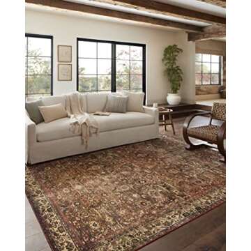 Loloi Magnolia Home by Joanna Gaines Banks Collection BAN-04 Brick/Ivory 2'-6" x 9'-6", .13" Pile Height, Machine Washable, Runner Rug