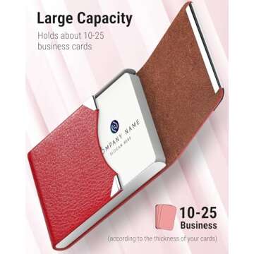 MaxGear Business Card Holder, PU Leather Business Card Case Pocket Card Holders for Men or Women, Metal Slim Name Card Holder RFID Blocking Business Card Carrier with Magnetic Closure, Red