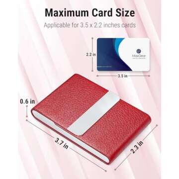 MaxGear Business Card Holder, PU Leather Business Card Case Pocket Card Holders for Men or Women, Metal Slim Name Card Holder RFID Blocking Business Card Carrier with Magnetic Closure, Red