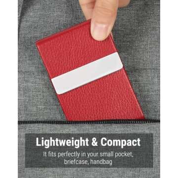 MaxGear Business Card Holder, PU Leather Business Card Case Pocket Card Holders for Men or Women, Metal Slim Name Card Holder RFID Blocking Business Card Carrier with Magnetic Closure, Red