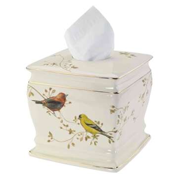 Avanti Linens - Tissue Box Cover, Decorative Countertop Accessories, Nature Inspired Home Decor (Gilded Birds Collection)