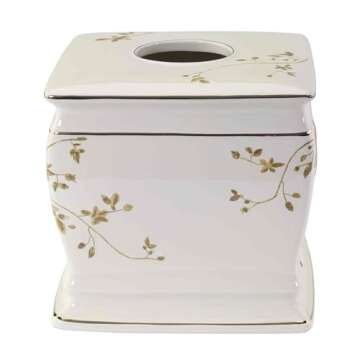 Avanti Linens - Tissue Box Cover, Decorative Countertop Accessories, Nature Inspired Home Decor (Gilded Birds Collection)