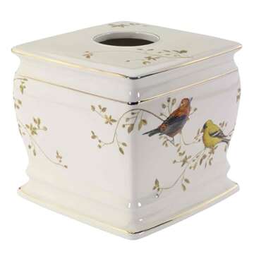 Avanti Linens - Tissue Box Cover, Decorative Countertop Accessories, Nature Inspired Home Decor (Gilded Birds Collection)