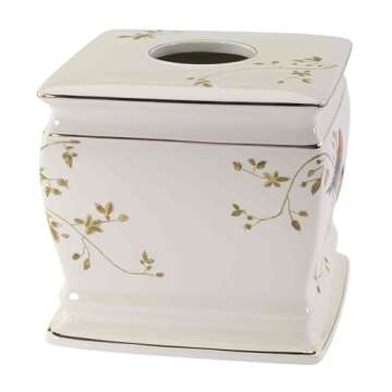 Avanti Linens - Tissue Box Cover, Decorative Countertop Accessories, Nature Inspired Home Decor (Gilded Birds Collection)