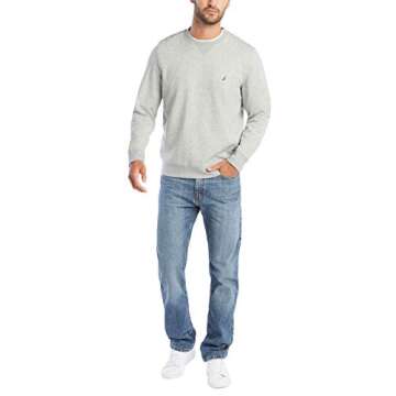 Nautica Men's Basic Crew Neck Fleece Sweatshirt in Grey Heather - Medium Size