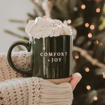 Sweet Water Decor Comfort and Joy Mug Holiday Mug - Green Stoneware Christmas Mug - Microwave & Dishwasher Safe - Festive Holiday Drinkware - Gifts for Coffee Lovers