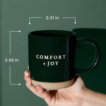 Sweet Water Decor Comfort and Joy Mug Holiday Mug - Green Stoneware Christmas Mug - Microwave & Dishwasher Safe - Festive Holiday Drinkware - Gifts for Coffee Lovers