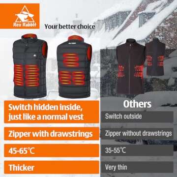 Rex Rabbit Heated Vest for men, Electric Vest for men, 2 in 1 Smart Controller with 6 Heating Zones, Men's Electric Heating Vest with Battery Pack and Plug Included, Suitable for Winter Outdoor L