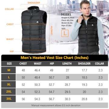 Rex Rabbit Heated Vest for men, Electric Vest for men, 2 in 1 Smart Controller with 6 Heating Zones, Men's Electric Heating Vest with Battery Pack and Plug Included, Suitable for Winter Outdoor L