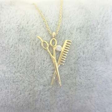 14K Gold Scissors & Comb Charm Necklace